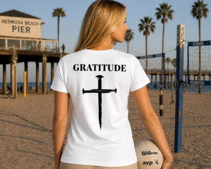 Gratitude Nail Cross T Shirt in White