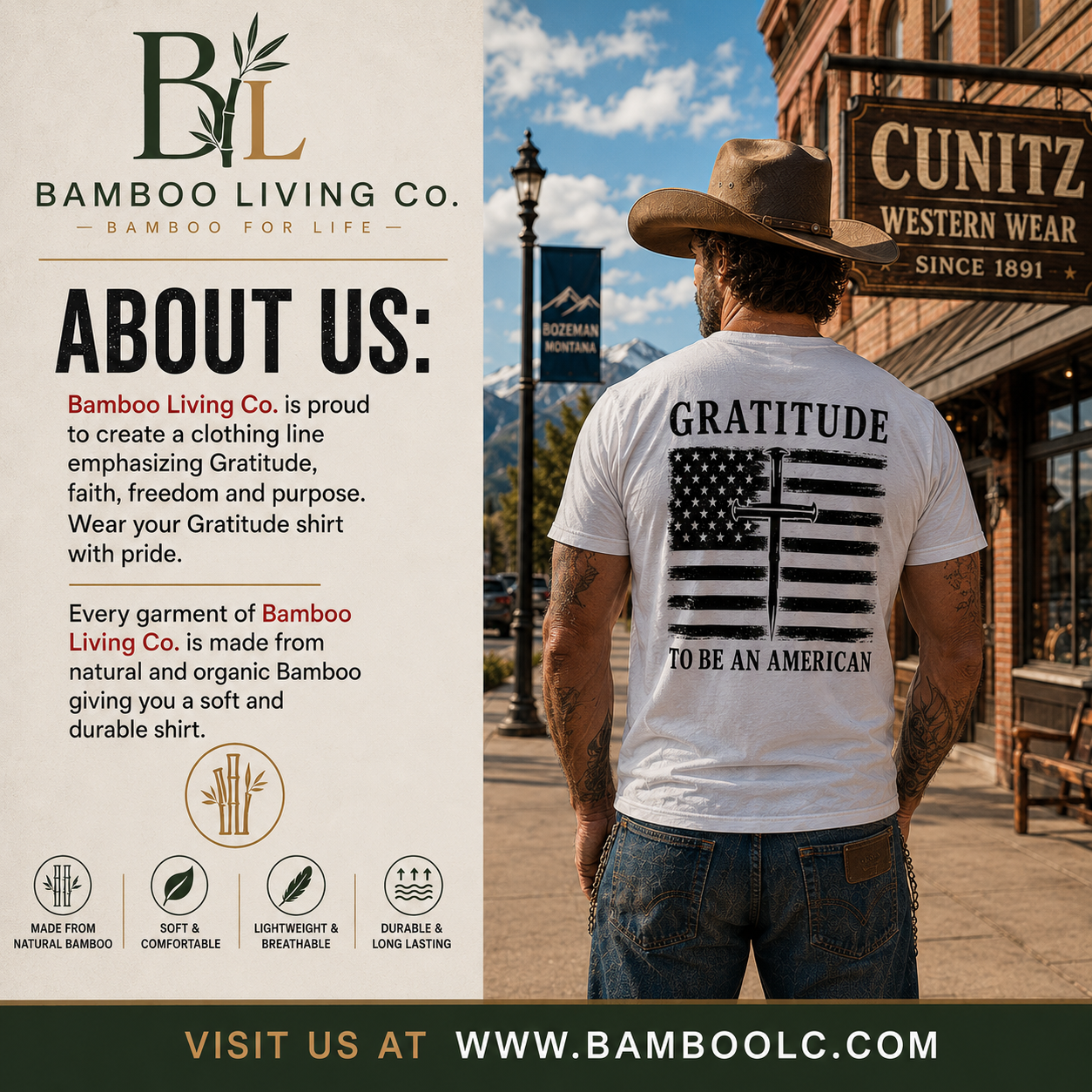 Short sleeve white Bamboo Ultra Soft T-shirt Gratitude with Nail Cross logo.