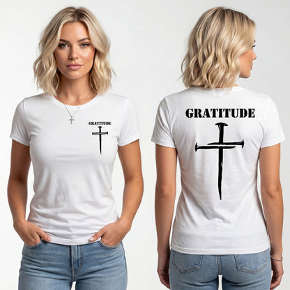 Gratitude Nail Cross T Shirt in White