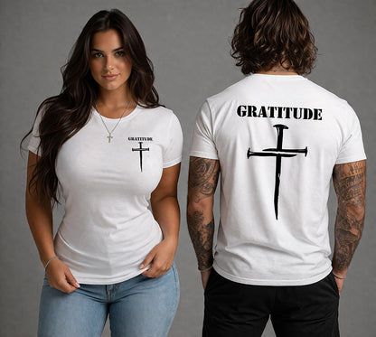 Gratitude Nail Cross T Shirt in White